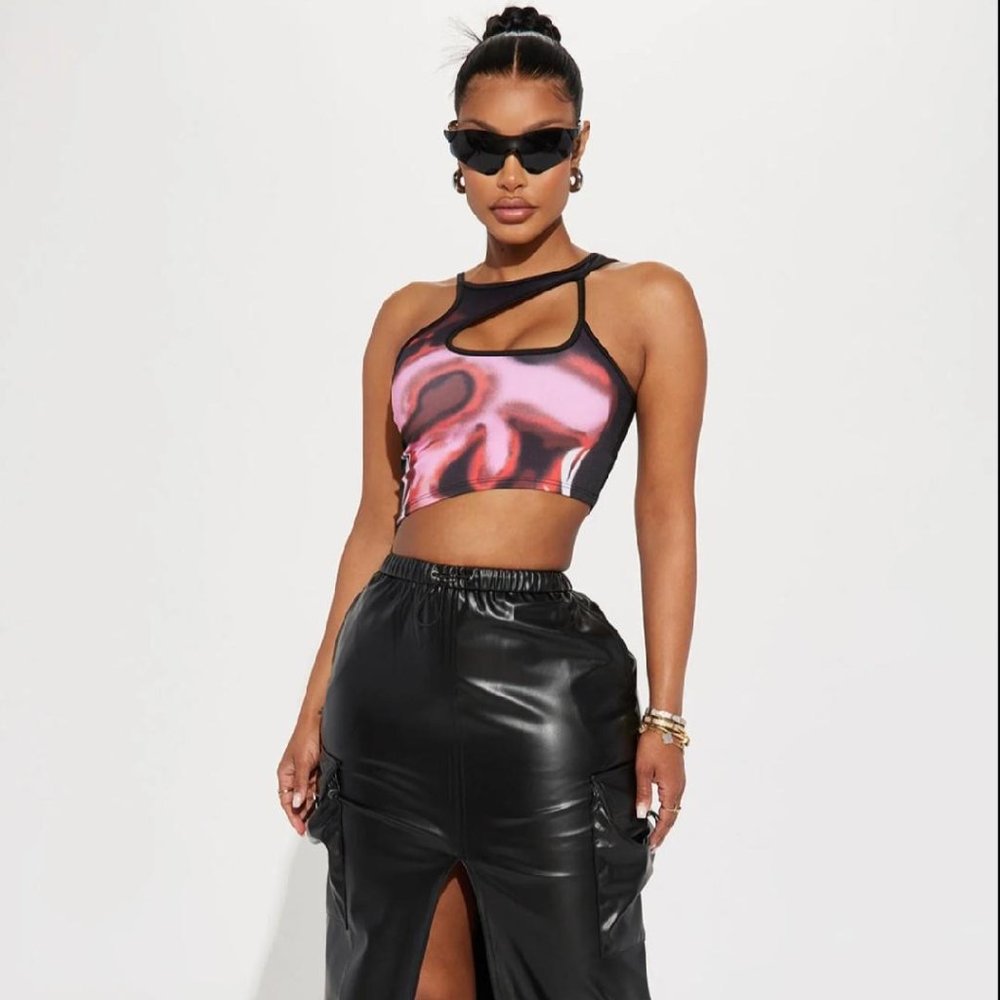 Marlene Faux Leather Cargo Skirt - Black